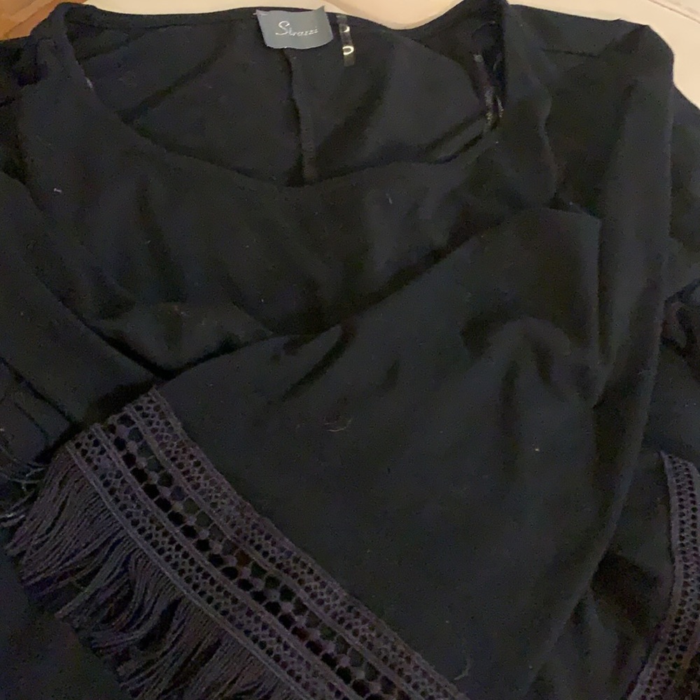 Strazzi SizeL Black Fringe Sleeve Swing Loose Fit Top Tee